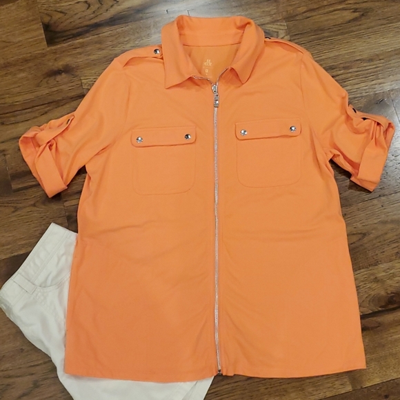 Belle womens full zip roll tab sleeve top size M - Picture 1 of 6